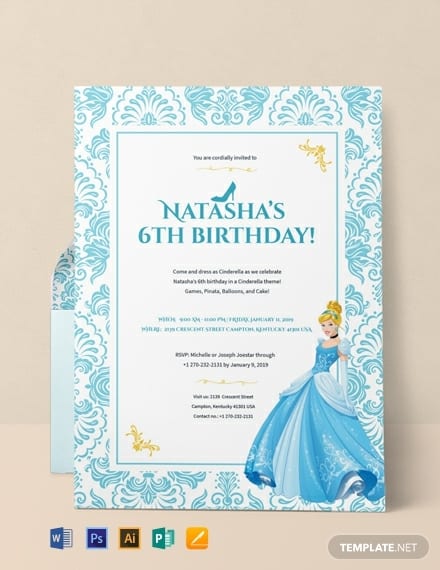 Cinderella Princess Birthday Invitation Template