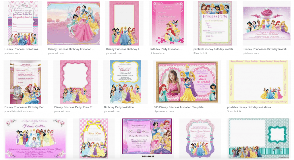 FREE Disney Princess Birthday Invitations on Google Images