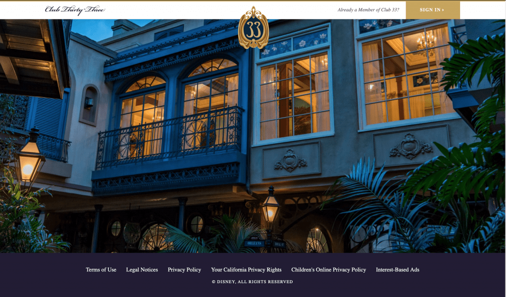 Disney's Club 33 Homepage