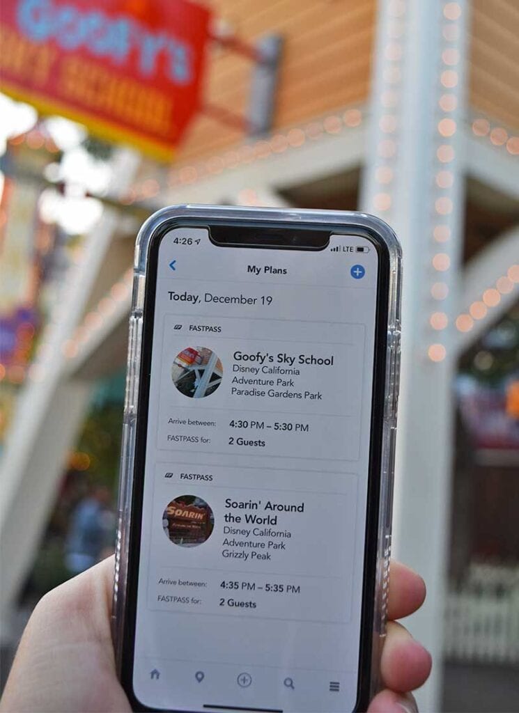 Disney MaxPass FASTPASS Reservations View in Disneyland App [Source: Undercover Tourist]