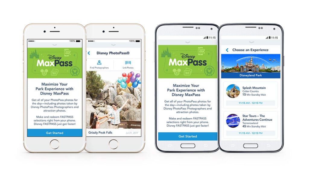 Disney MaxPass iPhone and Android Disneyland App Screenshots [Source: Disneyland]