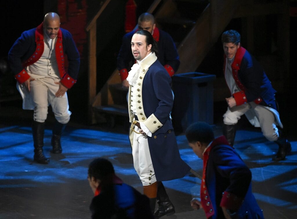 Lin-Manuel Miranda and the cast of "Hamilton" perform at the Tony Awards in New York on June 12, 2016. [Source: NBC News]