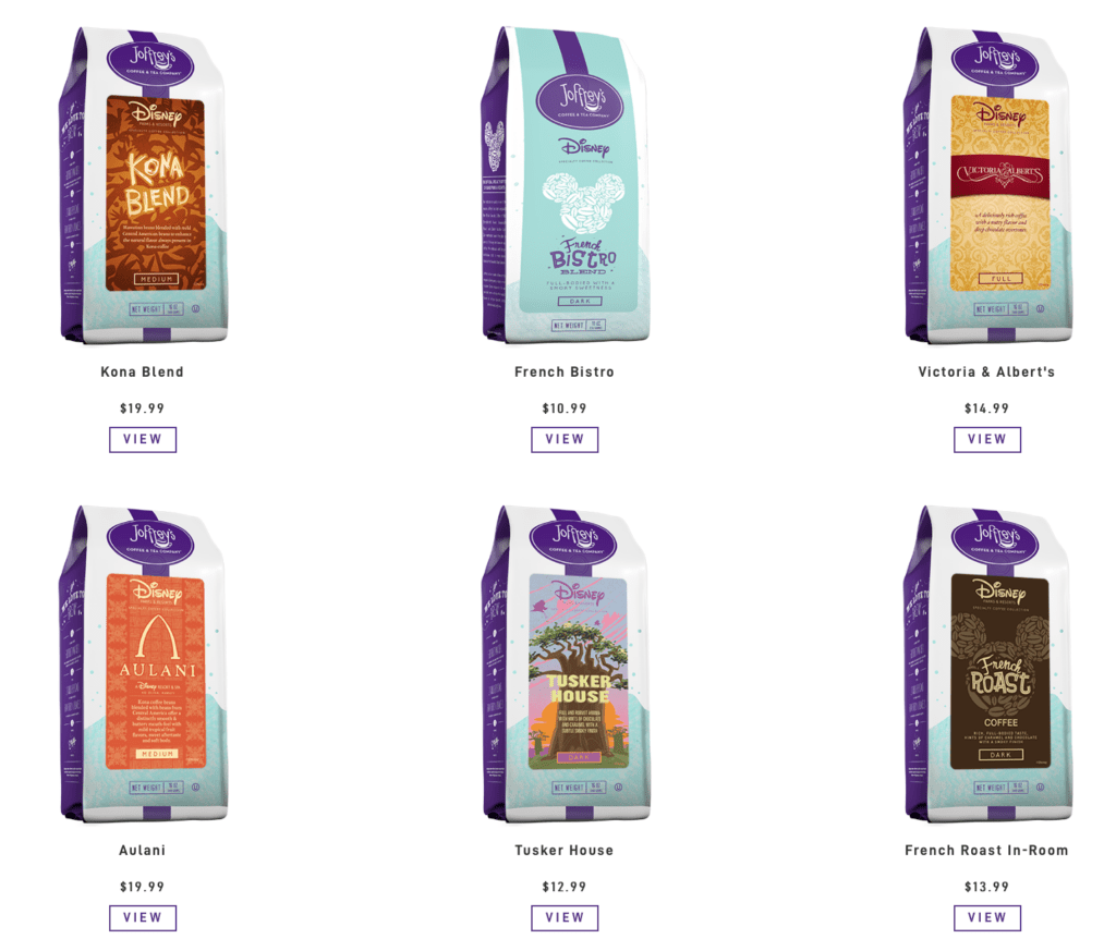 Disney coffee subscription blends available from Joffrey's Coffee & Tea [Source: Joffrey's]