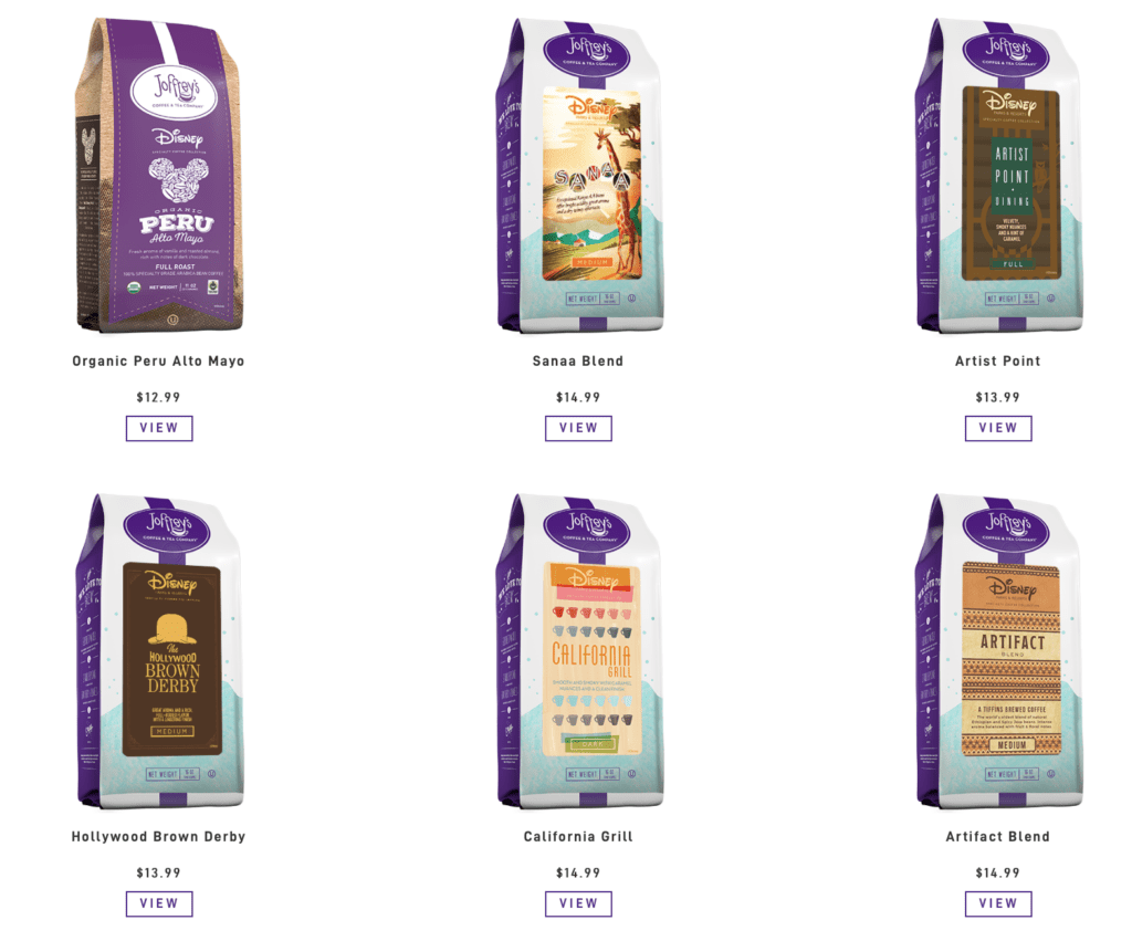 Disney coffee subscription blends available from Joffrey's Coffee & Tea [Source: Joffrey's]