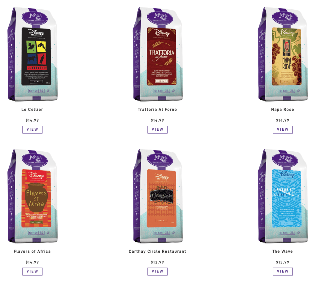 Disney coffee subscription blends available from Joffrey's Coffee & Tea [Source: Joffrey's]