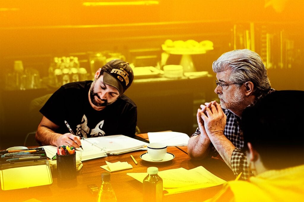 Dave Filoni and George Lucas [Source: Lucasfilm via Vanity Fair]