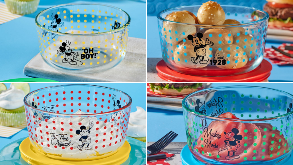 6 Classic Disney Pyrex Bowls with True Original Mickey Mouse