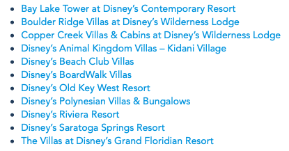 Available Disney Deluxe Villa Resorts on Reopening [Source: Disney World]