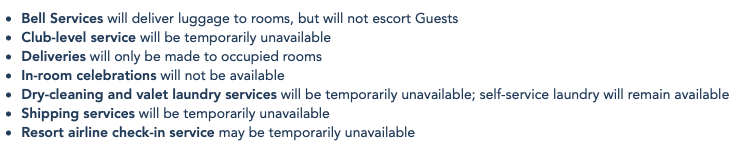 Modified and Unavailable Disney Hotel Services [Source: Disney World]