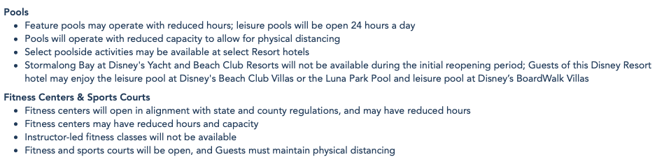 Changes in Pools, Fitness Centers, & Sports Courts at Disney Resort [Source: Disney World]