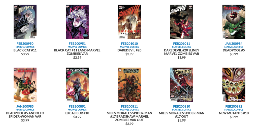 Marvel Comics Out 6/10/2020 [Source: Previews World]