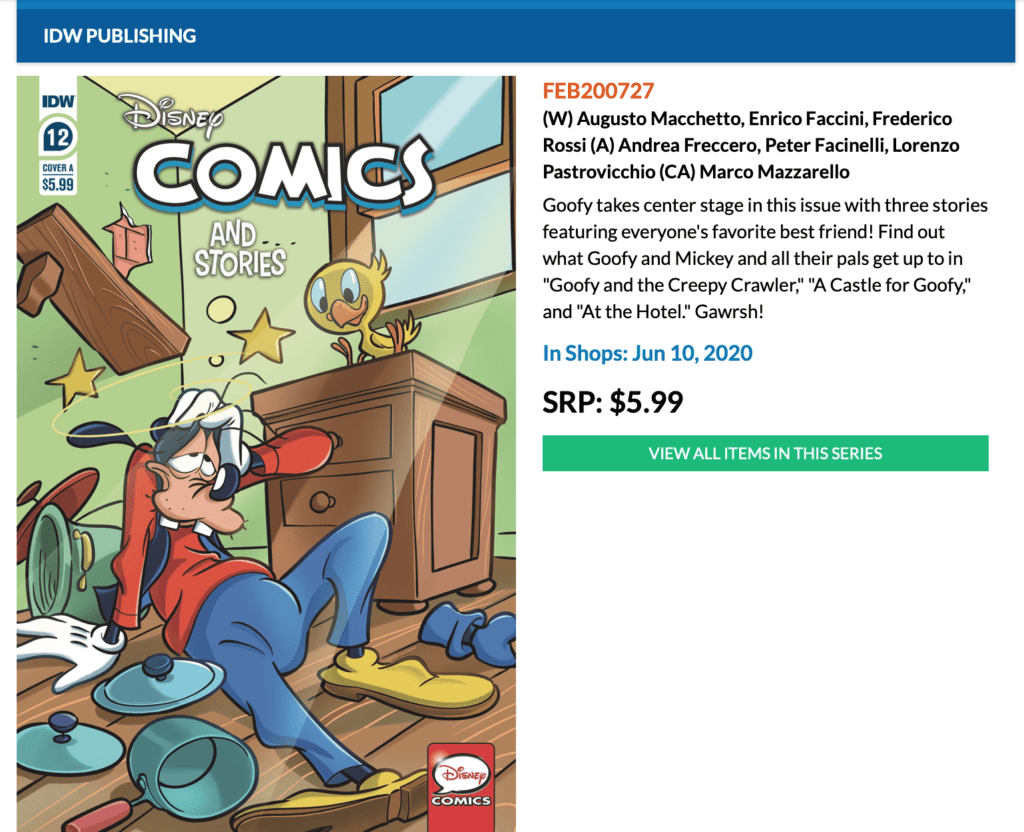 Disney Comics Out 6/10/2020 [Source: Previews World]