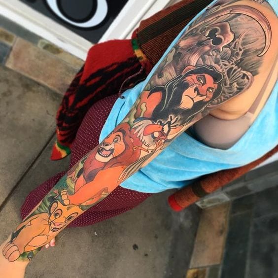 Lion King Sleeve Tattoos [Source: Ink Profy]