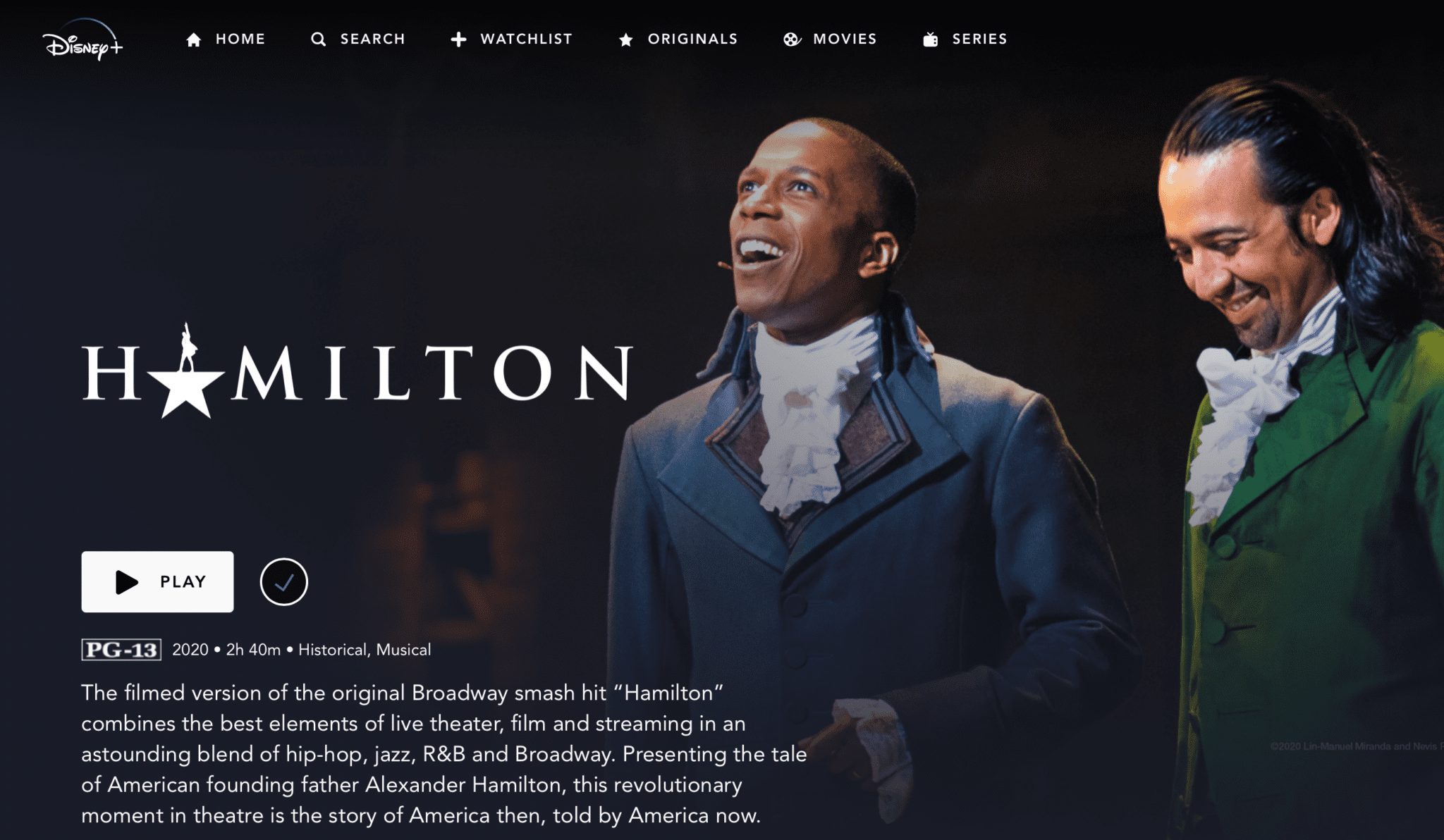 hamilton live disney plus
