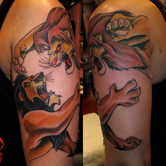 Simba and Scar Lion King Sleeve Tattoo [Source: Instagram]