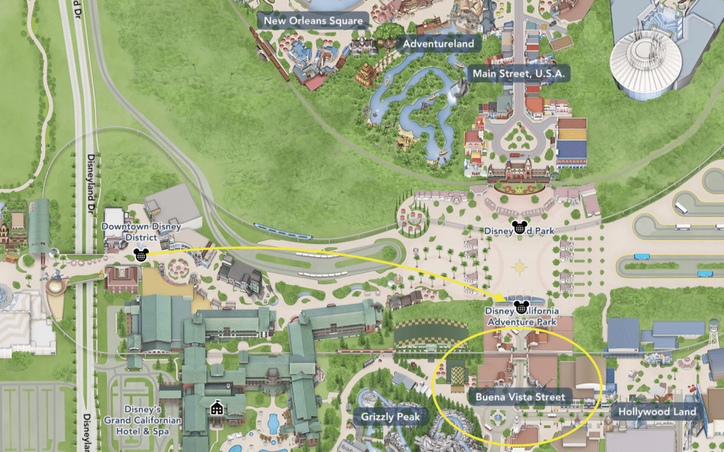 Buena Vista Street Disneyland California Adventure Downtown Disney District Map [Source: Disneyland]