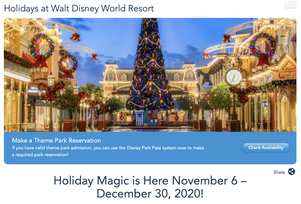 Walt Disney World Holiday Season 2020 [Source: Walt Disney World]