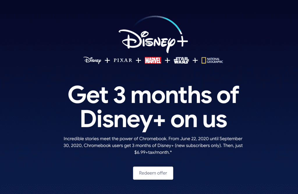 Free Disney Plus with Google Chromebook Bundle [Source: Google]