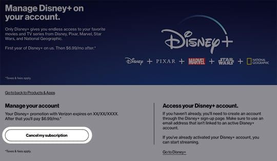 How to Cancel Disney+ Through Verizon [Source: Verizon]