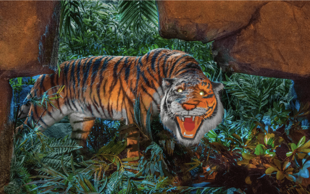 An Audio-Animatronic Tiger from the Jungle Cruise Attraction at Magic Kingdom