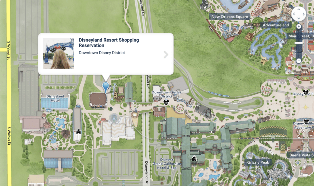 Disneyland Resort Shopping Reservation Map at Downtown Disney District [Source: Disneyland]