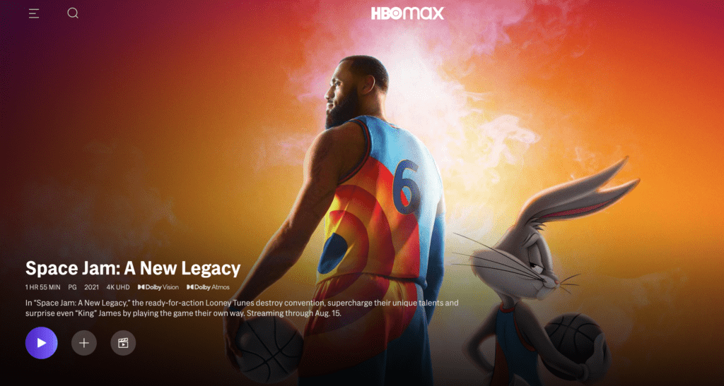 Space Jam: A New Legacy on HBO Max [Source: HBO Max, via screenshot]