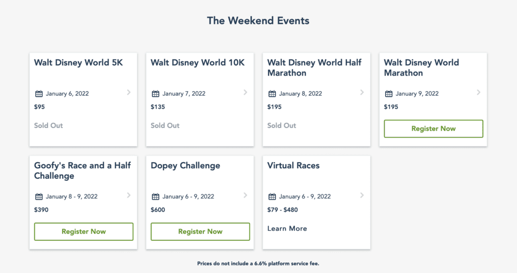 runDisney Marathon Events 2022 at Walt Disney World — Pricing