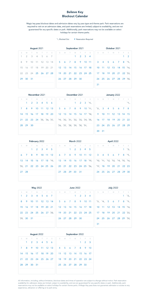 Believe Key Blockout Dates [Source: Disneyland]