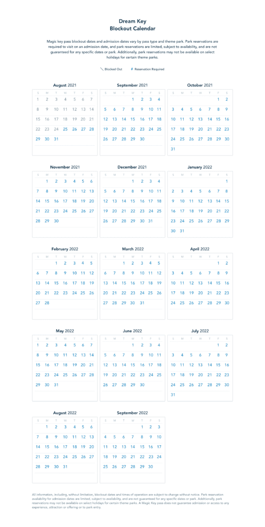 Dream Key Blockout Dates [Source: Disneyland]