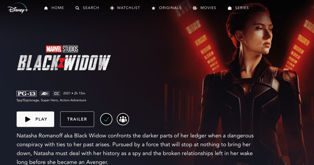 What time will Black Widow drop on Disney Plus? [Source: Screenshot via Disney Plus]